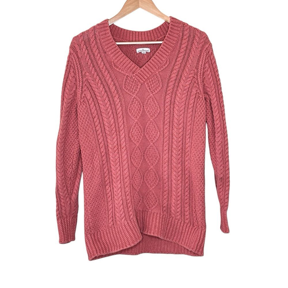 L.L. Bean Signature Cable Knit Sweater Womens S Pink Chunky Coastal Old‎ Money